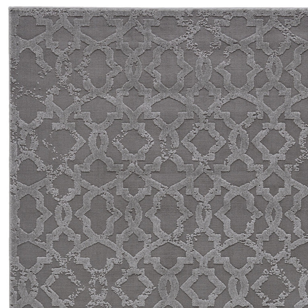 10' X 13' Gray and Silver Geometric Power Loom Worn Faded Area Rug