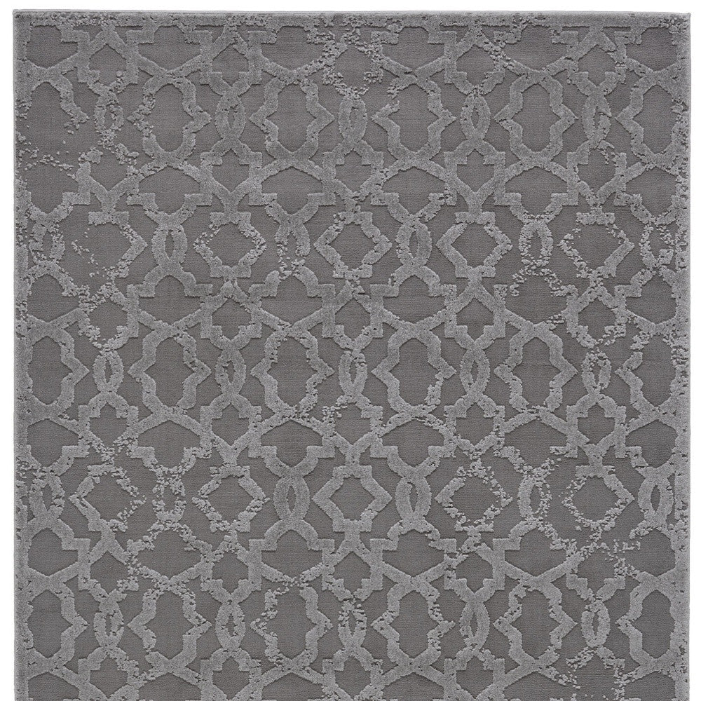 10' X 13' Gray and Silver Geometric Power Loom Worn Faded Area Rug