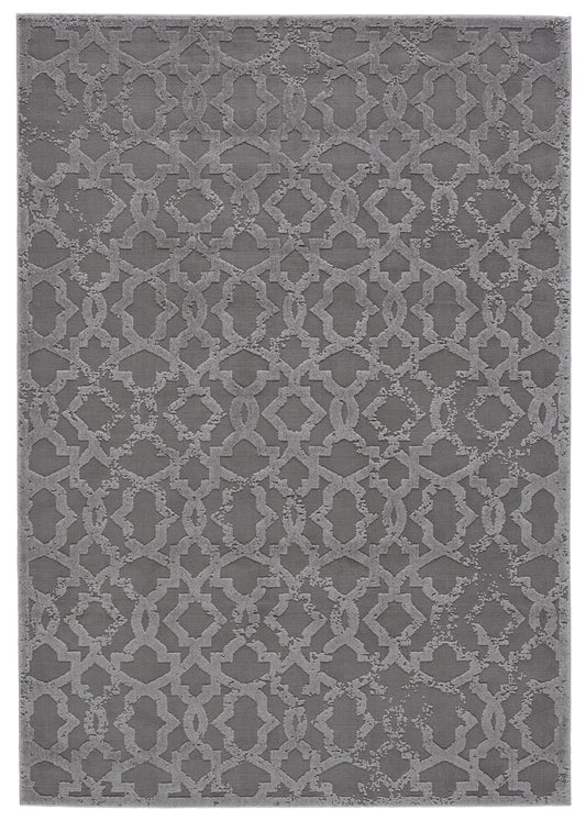 10' X 13' Gray and Silver Geometric Power Loom Worn Faded Area Rug