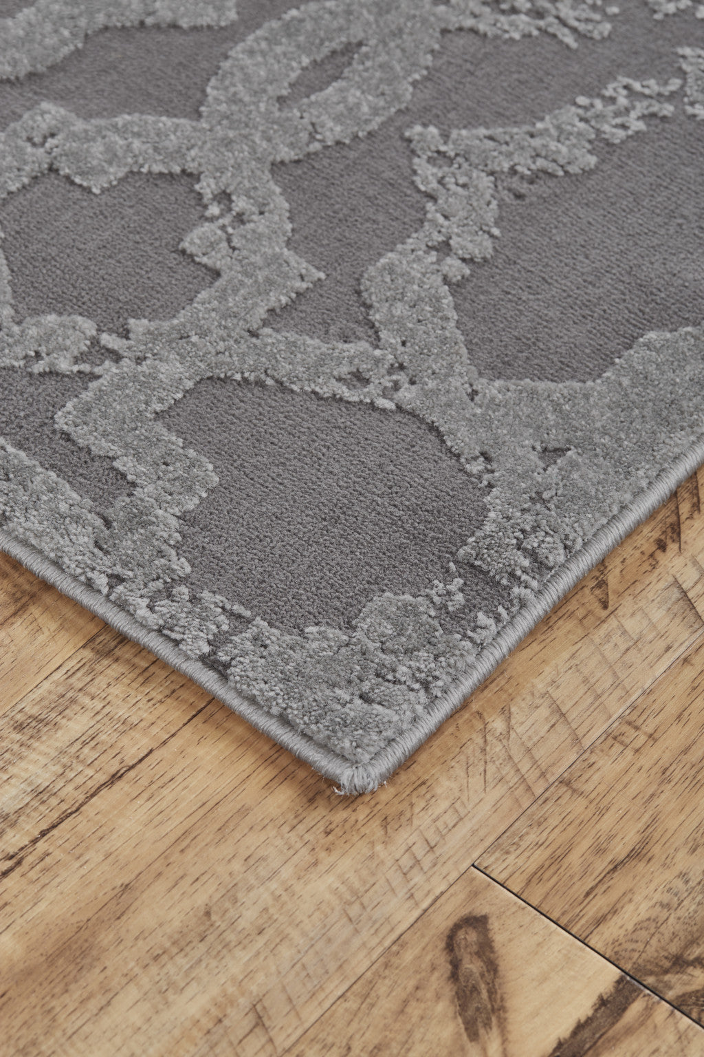 10' X 13' Gray and Silver Geometric Power Loom Worn Faded Area Rug