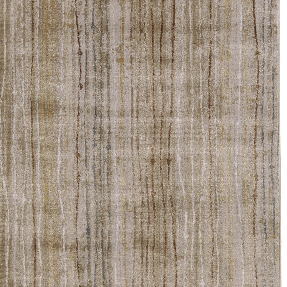 10' X 13' Brown and Tan Striped Power Loom Area Rug