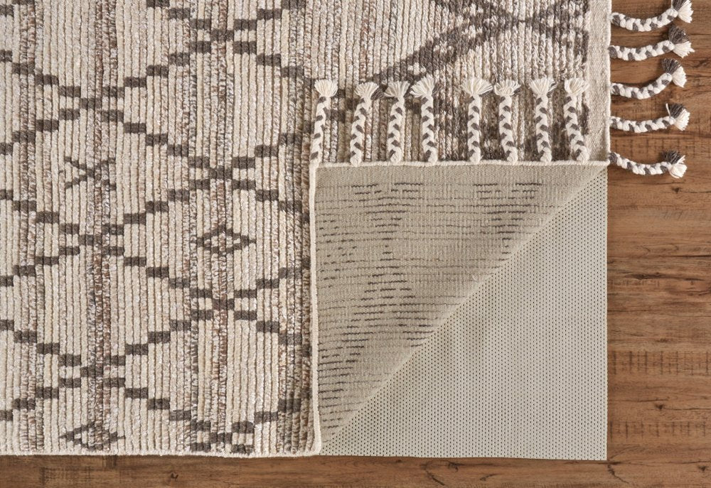 8' X 12' Taupe and Ivory Wool Geometric Hand Knotted Area Rug