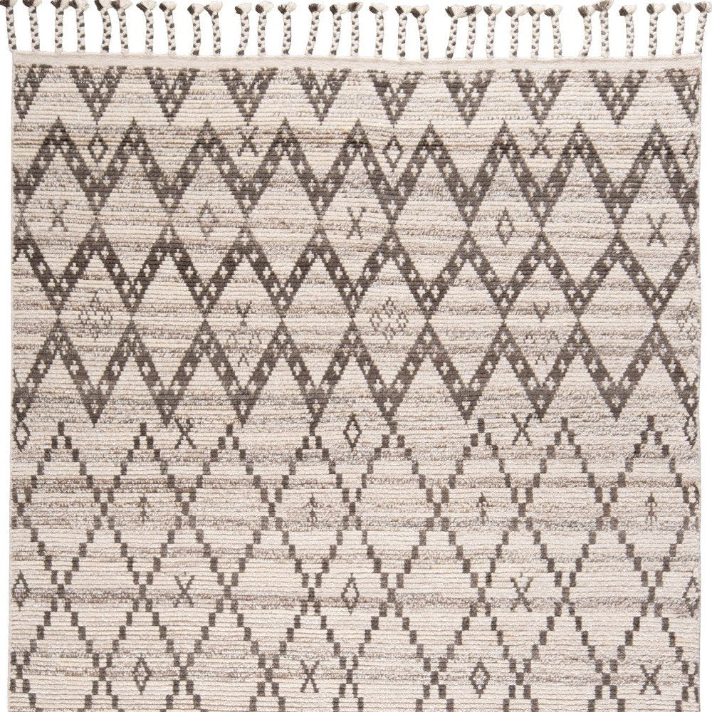 8' X 12' Taupe and Ivory Wool Geometric Hand Knotted Area Rug