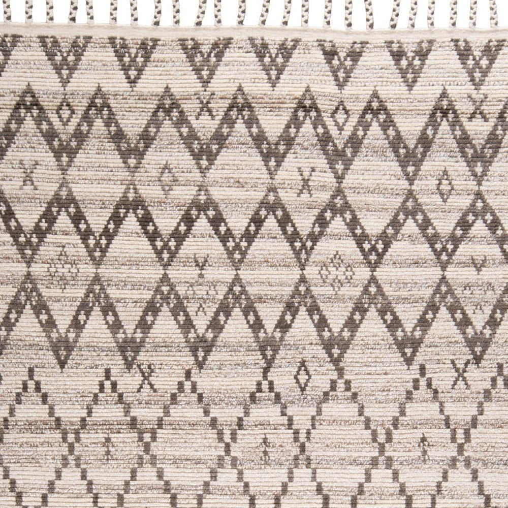 8' X 12' Taupe and Ivory Wool Geometric Hand Knotted Area Rug