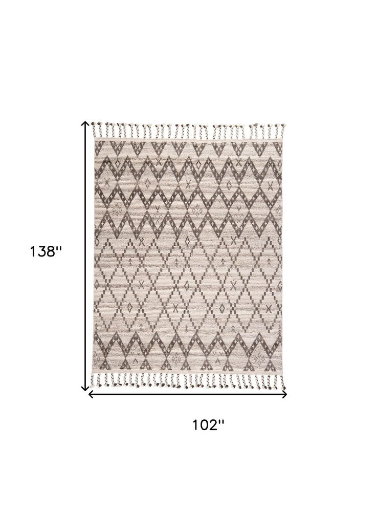 8' X 12' Taupe and Ivory Wool Geometric Hand Knotted Area Rug