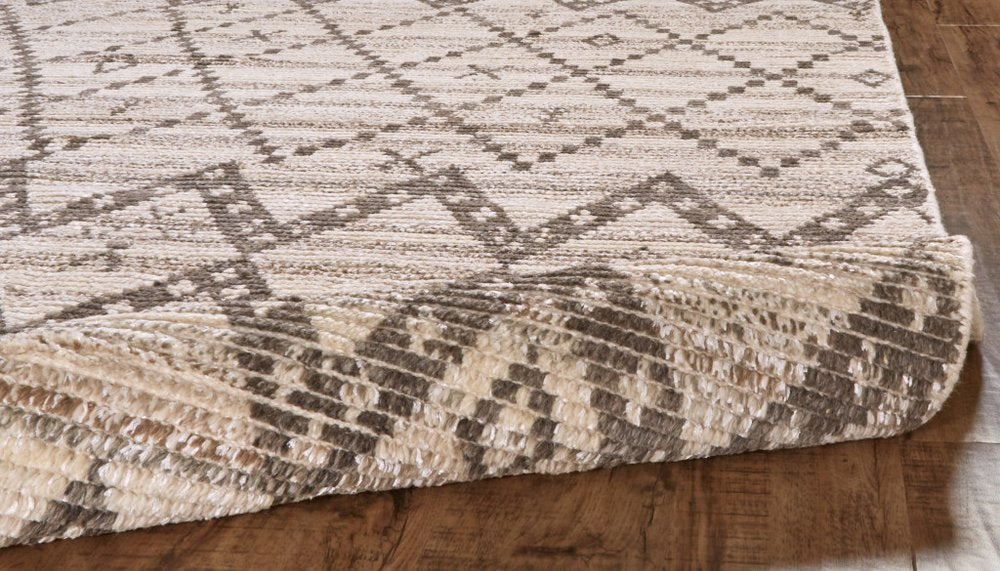 8' X 12' Taupe and Ivory Wool Geometric Hand Knotted Area Rug