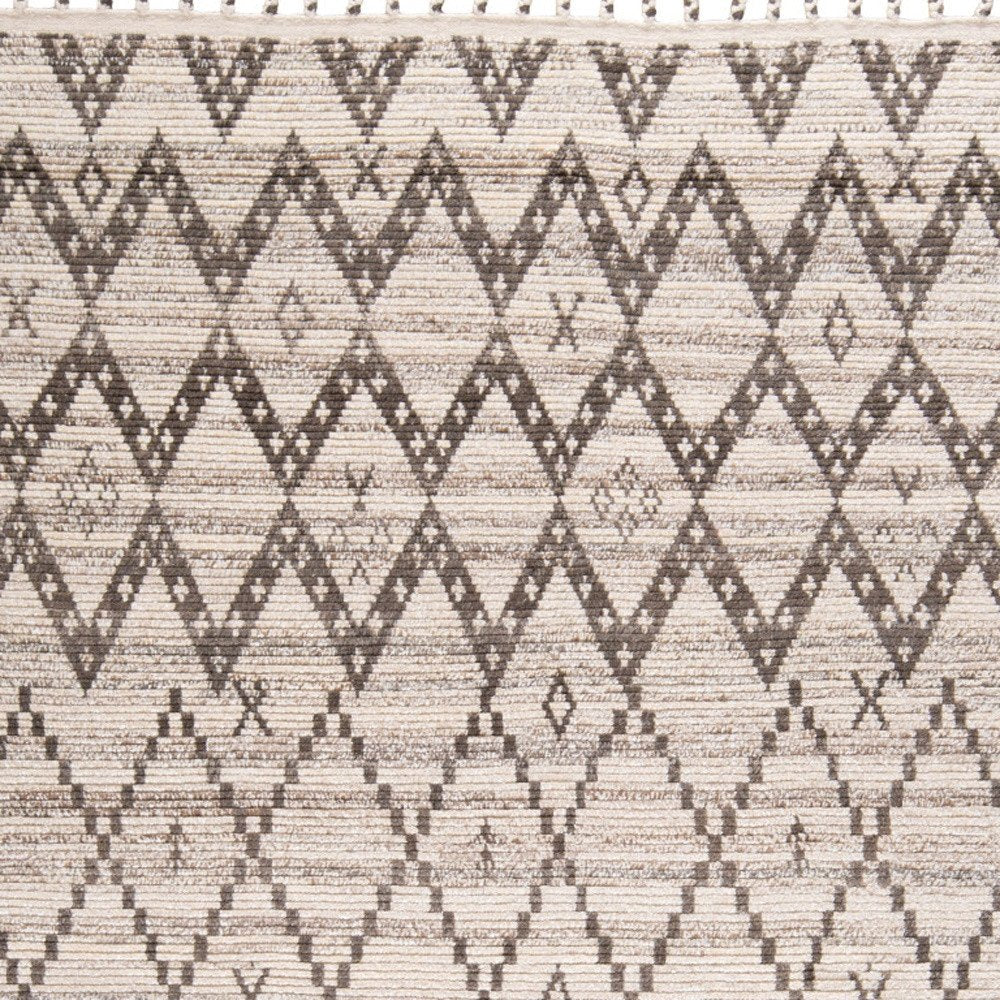 8' X 12' Taupe and Ivory Wool Geometric Hand Knotted Area Rug
