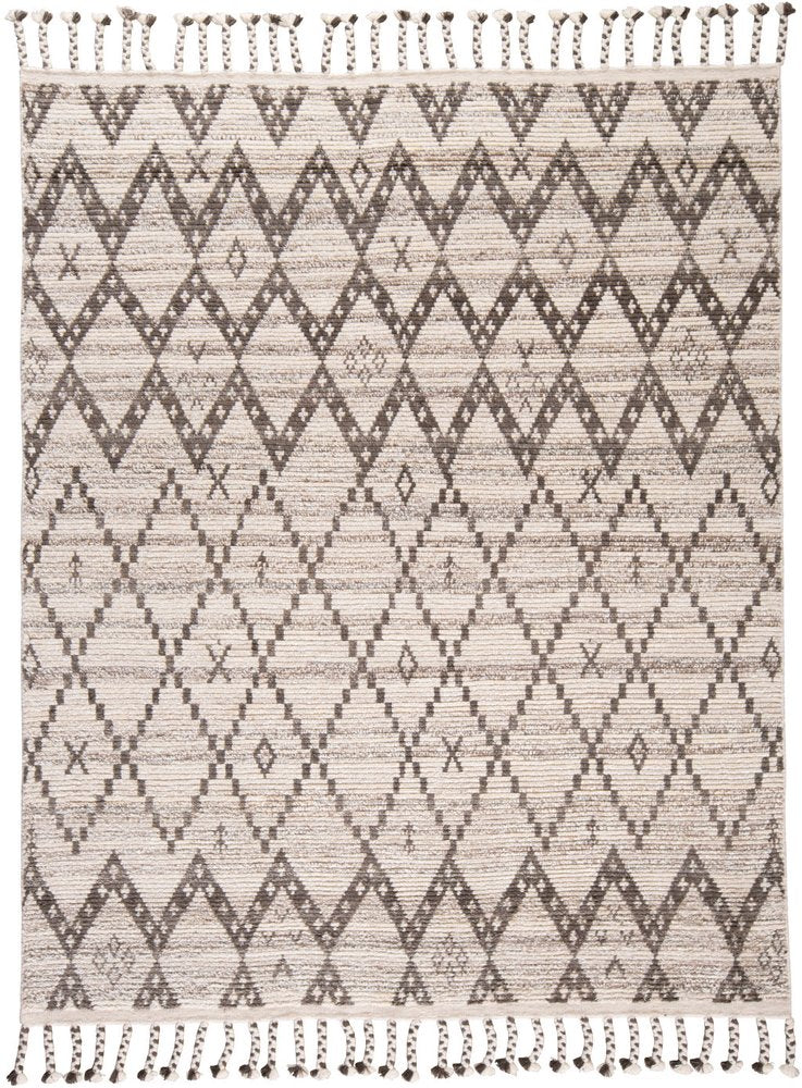 8' X 12' Taupe and Ivory Wool Geometric Hand Knotted Area Rug