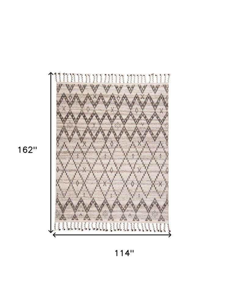 8' X 12' Taupe and Ivory Wool Geometric Hand Knotted Area Rug