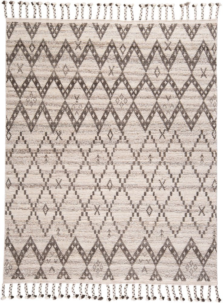 8' X 12' Taupe and Ivory Wool Geometric Hand Knotted Area Rug