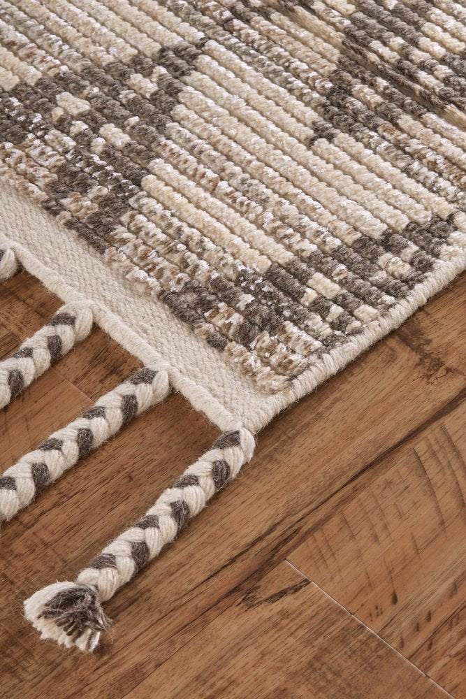 8' X 12' Taupe and Ivory Wool Geometric Hand Knotted Area Rug