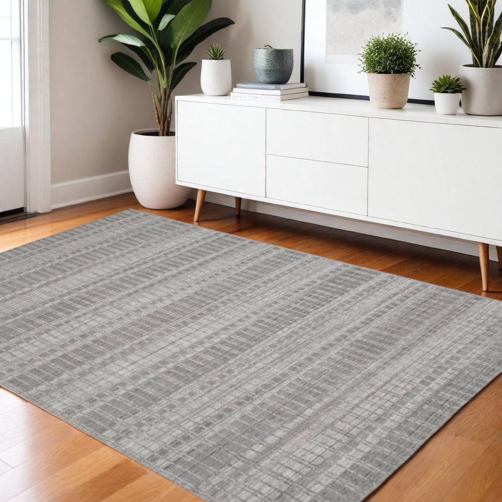 4' X 6' Gray and Ivory Geometric Hand Woven Area Rug