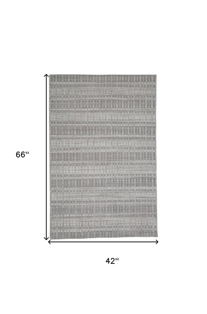 4' X 6' Gray and Ivory Geometric Hand Woven Area Rug