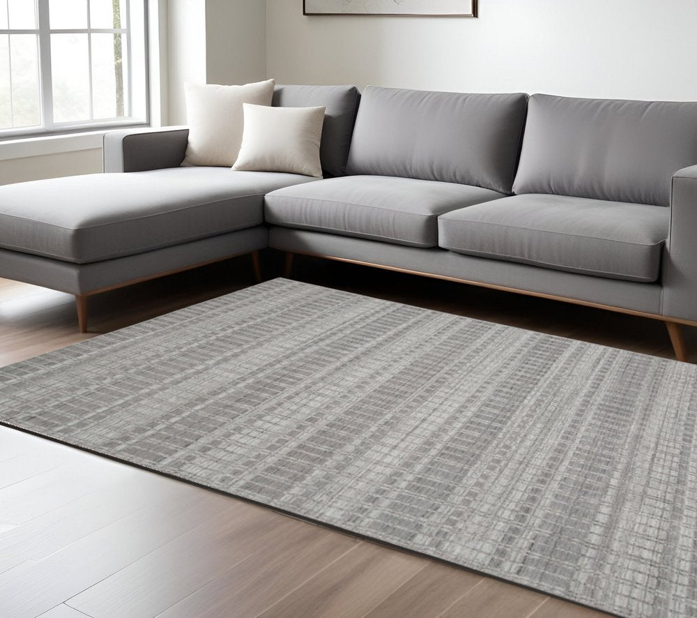 4' X 6' Gray and Ivory Geometric Hand Woven Area Rug