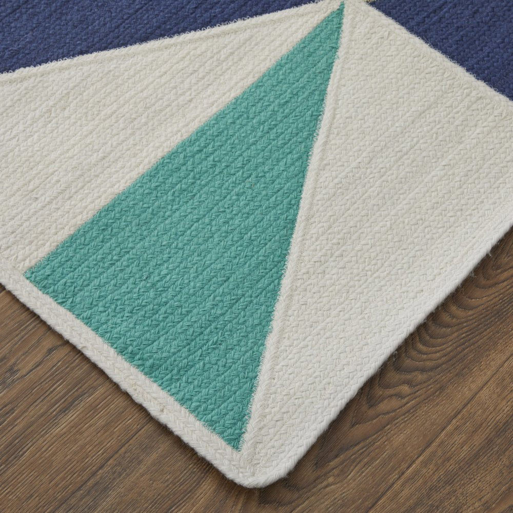 5' X 8' Blue Ivory and Yellow Geometric Power Loom Area Rug