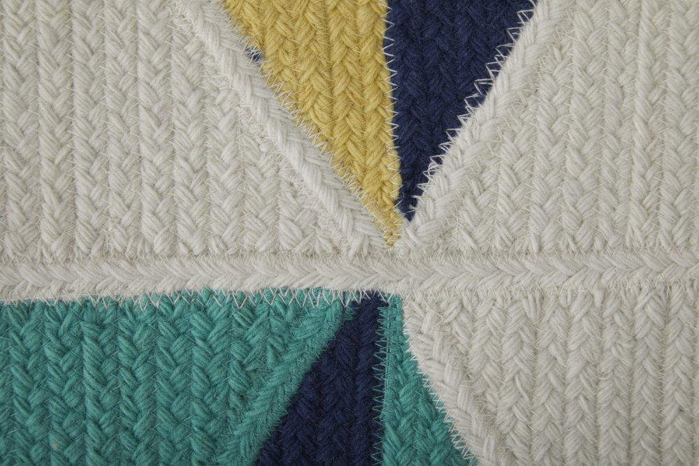 5' X 8' Blue Ivory and Yellow Geometric Power Loom Area Rug