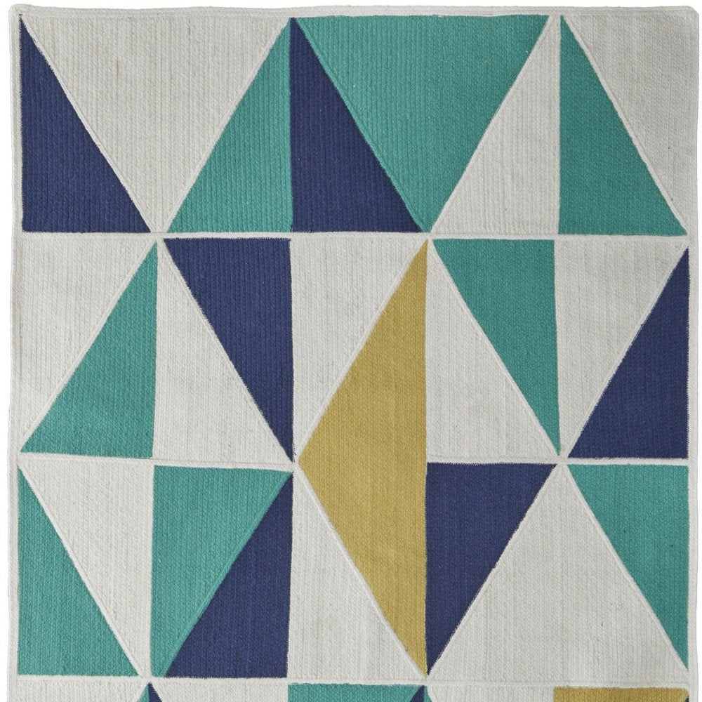 5' X 8' Blue Ivory and Yellow Geometric Power Loom Area Rug