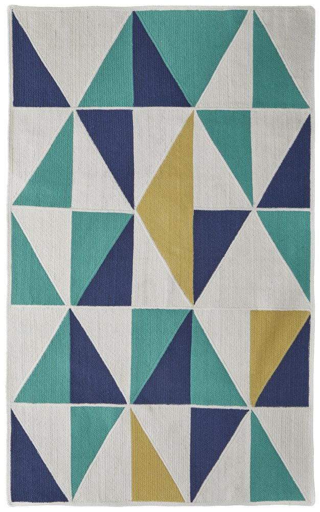 5' X 8' Blue Ivory and Yellow Geometric Power Loom Area Rug
