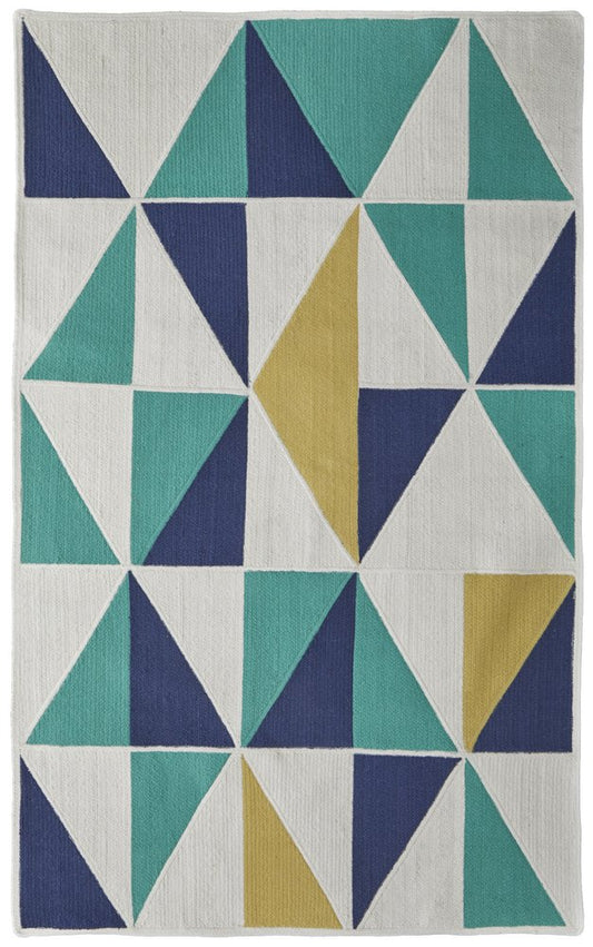 5' X 8' Blue Ivory and Yellow Geometric Power Loom Area Rug