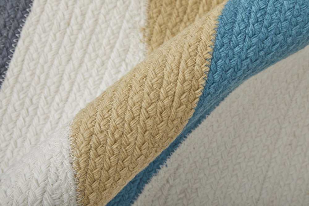 5' X 8' Blue Ivory and Gold Geometric Power Loom Area Rug