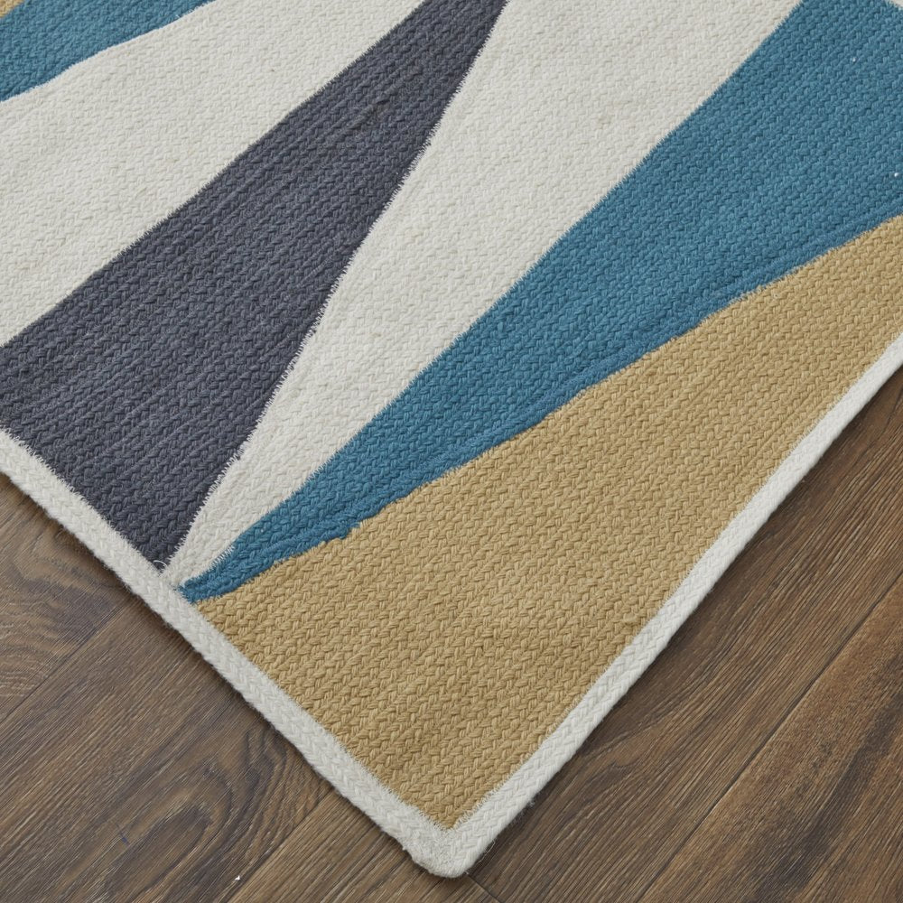 5' X 8' Blue Ivory and Gold Geometric Power Loom Area Rug