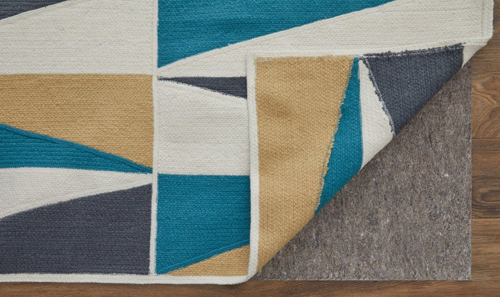 5' X 8' Blue Ivory and Gold Geometric Power Loom Area Rug