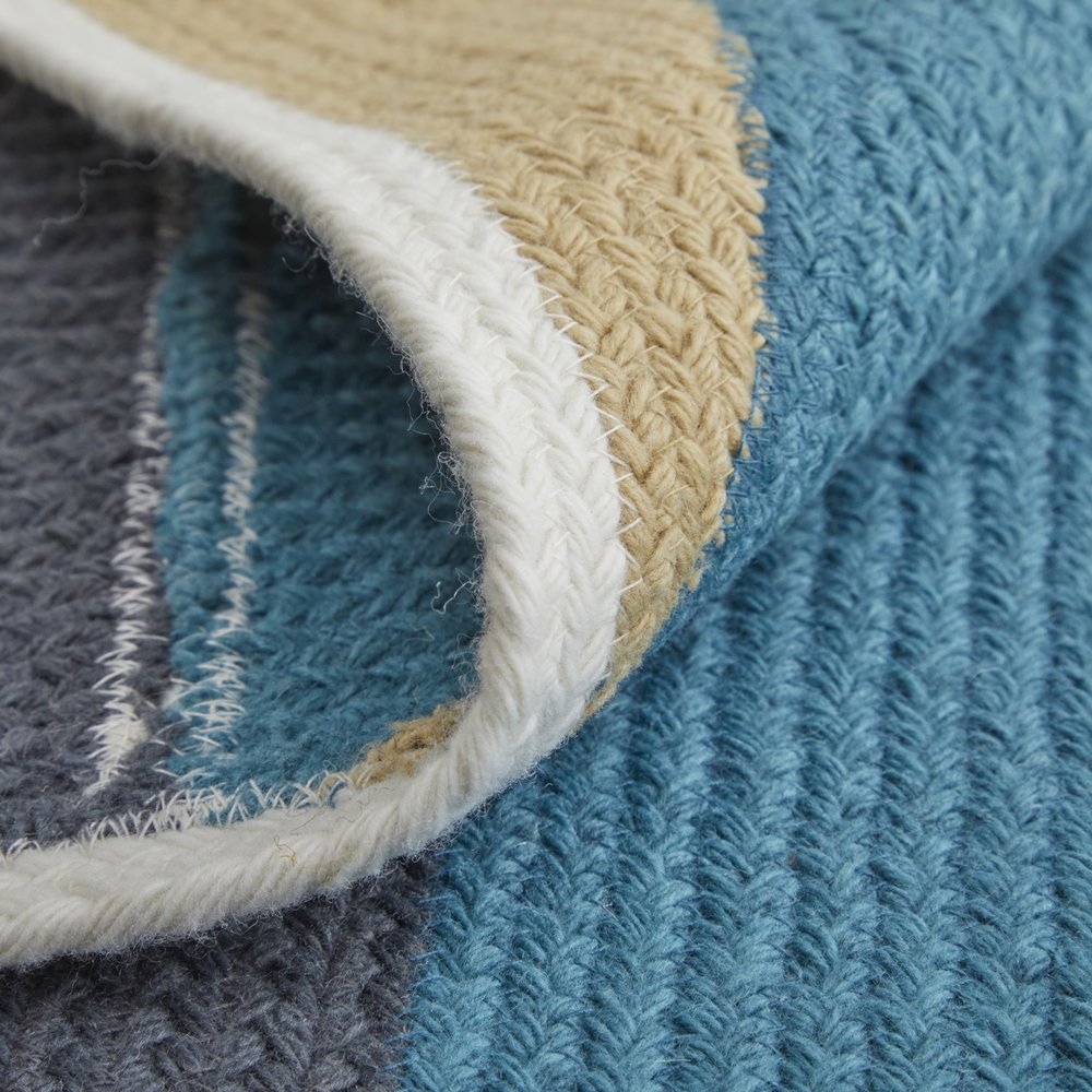 5' X 8' Blue Ivory and Gold Geometric Power Loom Area Rug