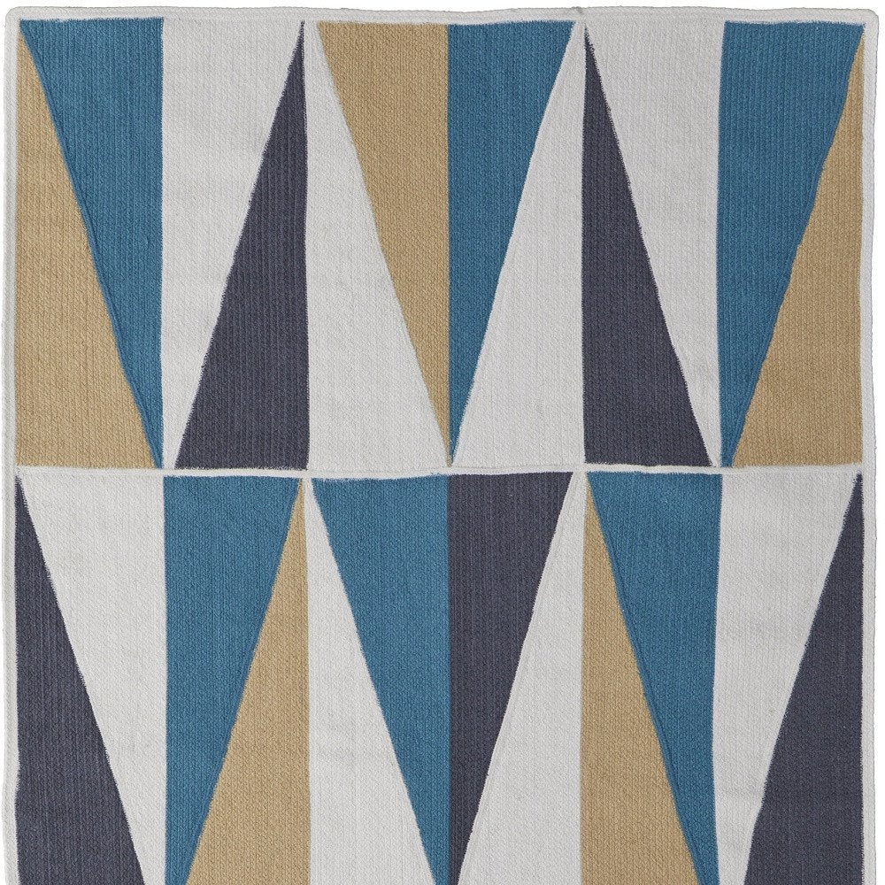 5' X 8' Blue Ivory and Gold Geometric Power Loom Area Rug