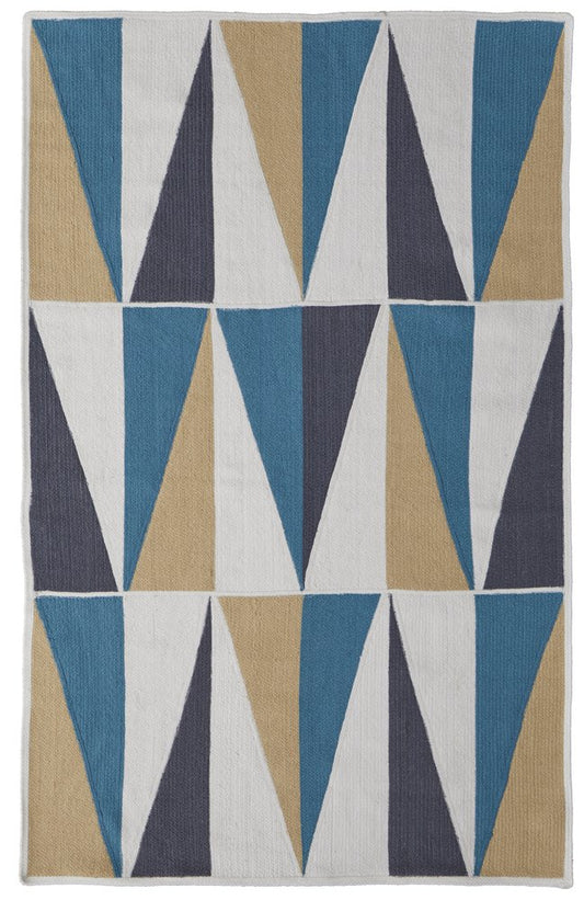 5' X 8' Blue Ivory and Gold Geometric Power Loom Area Rug