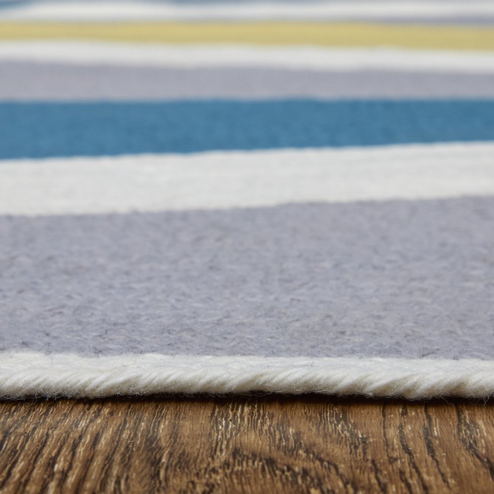 5' X 8' Blue Gray and Yellow Geometric Power Loom Area Rug