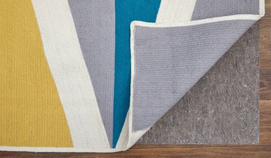 5' X 8' Blue Gray and Yellow Geometric Power Loom Area Rug