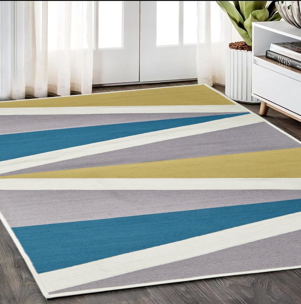 5' X 8' Blue Gray and Yellow Geometric Power Loom Area Rug