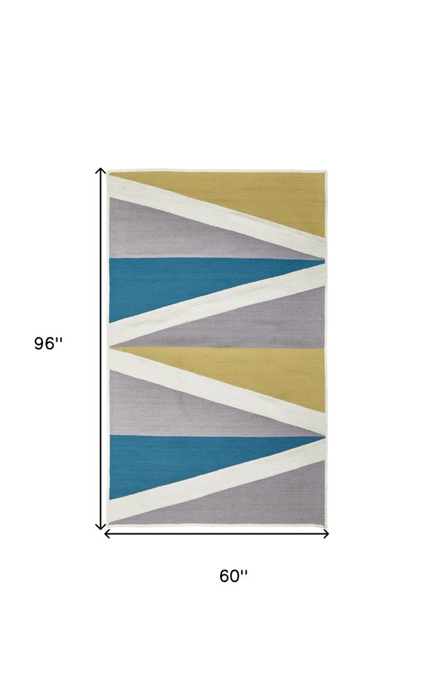 5' X 8' Blue Gray and Yellow Geometric Power Loom Area Rug