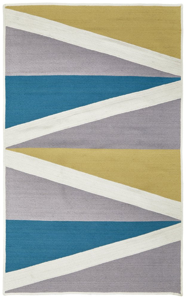 5' X 8' Blue Gray and Yellow Geometric Power Loom Area Rug