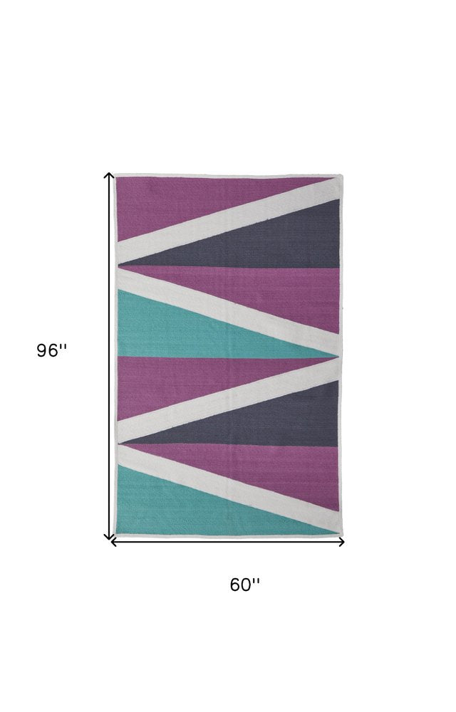 5' X 8' Blue Gray and Yellow Geometric Power Loom Area Rug