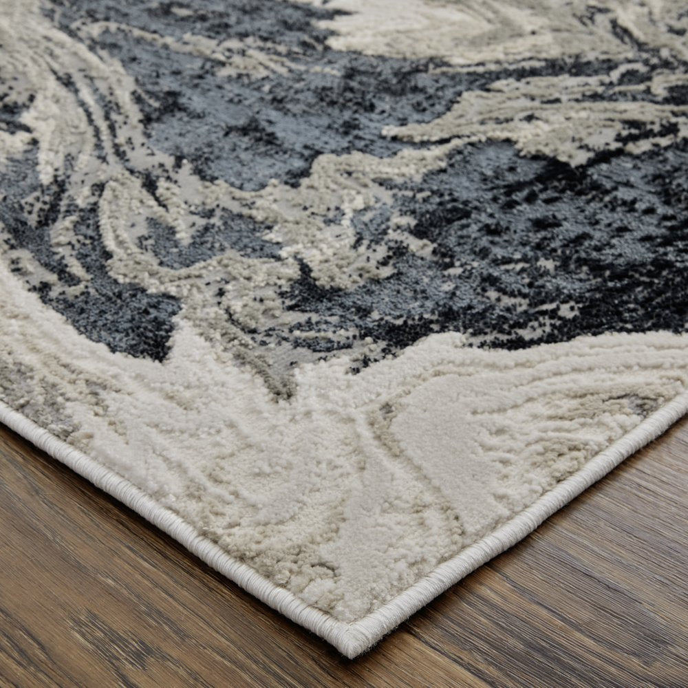 5' X 8' Ivory Black and Taupe Abstract Power Loom Area Rug