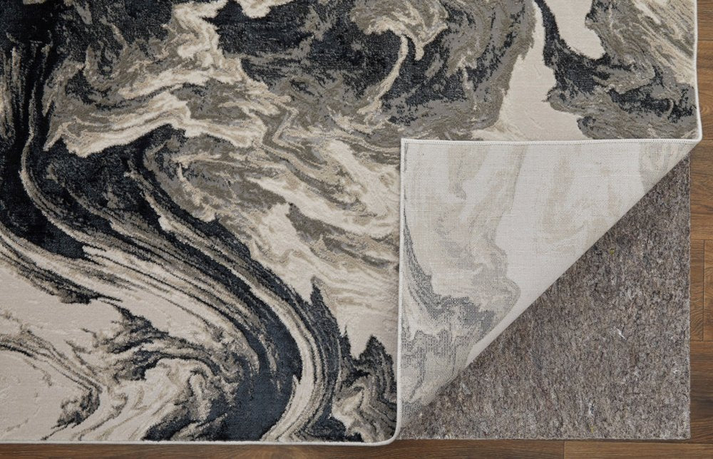 5' X 8' Ivory Black and Taupe Abstract Power Loom Area Rug