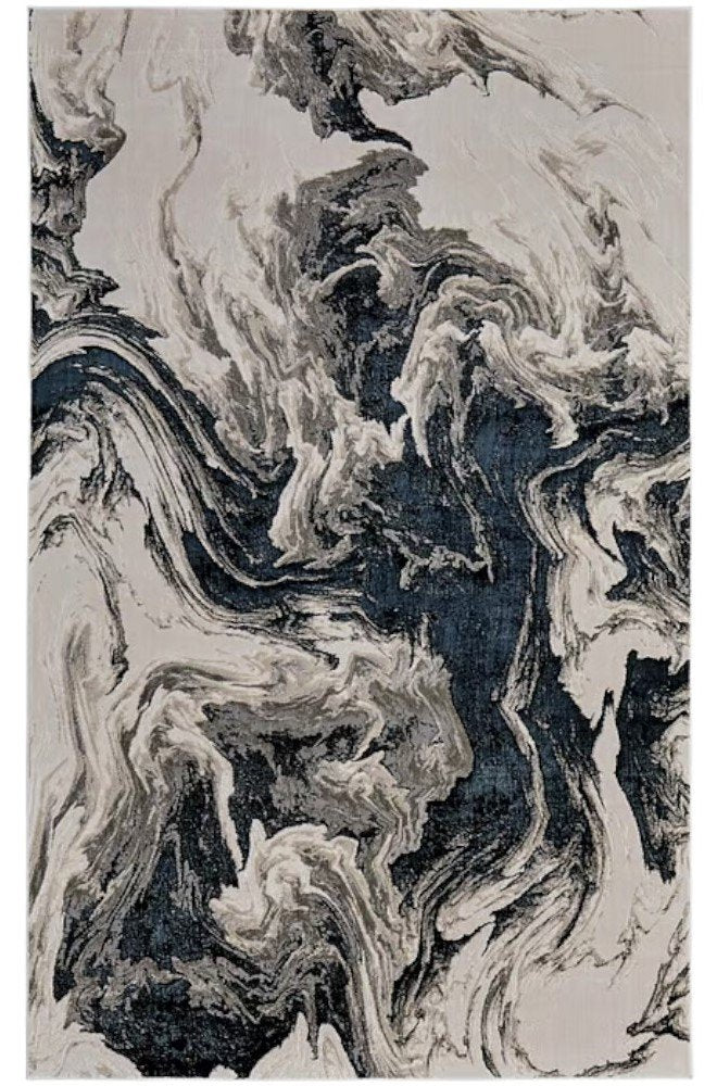 5' X 8' Ivory Black and Taupe Abstract Power Loom Area Rug