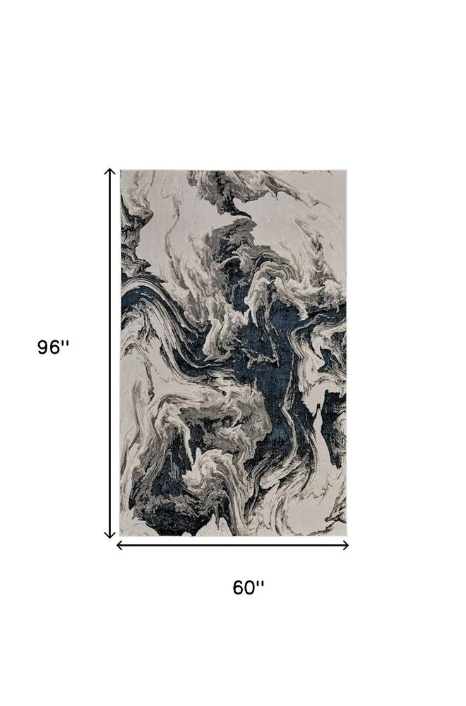 5' X 8' Ivory Black and Taupe Abstract Power Loom Area Rug