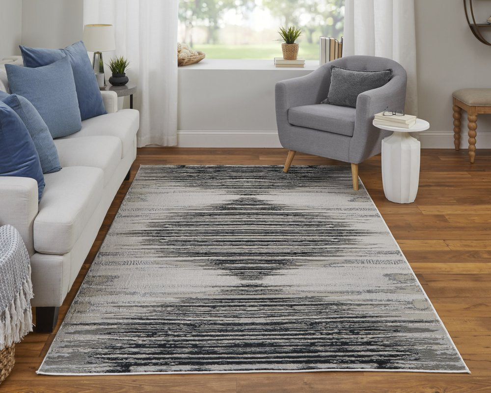 8' X 10' Black Silver And Taupe Geometric Area Rug