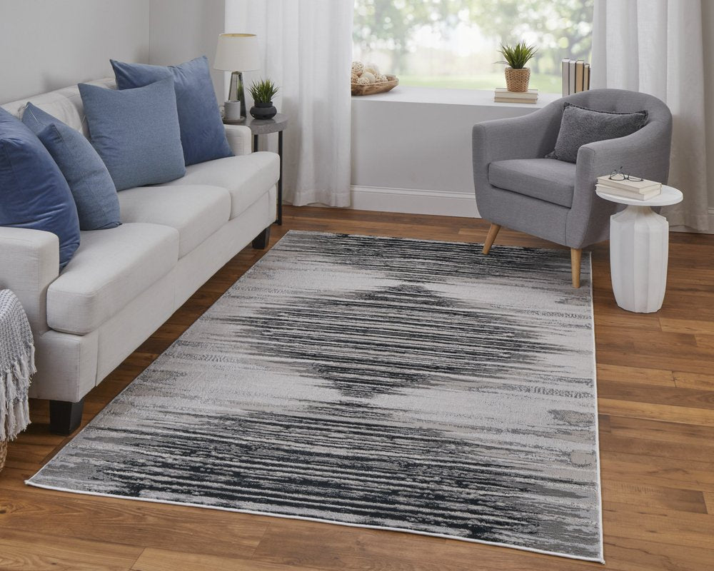 8' X 10' Black Silver And Taupe Geometric Area Rug