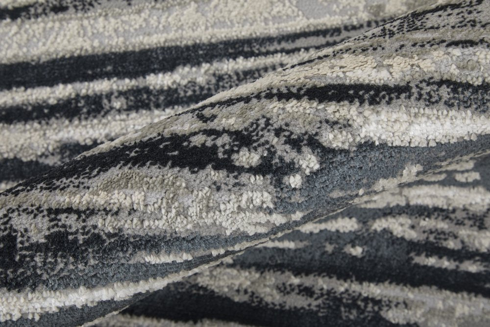 8' X 10' Black Silver And Taupe Geometric Area Rug