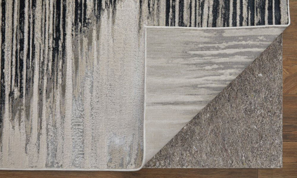 8' X 10' Black Silver And Taupe Geometric Area Rug