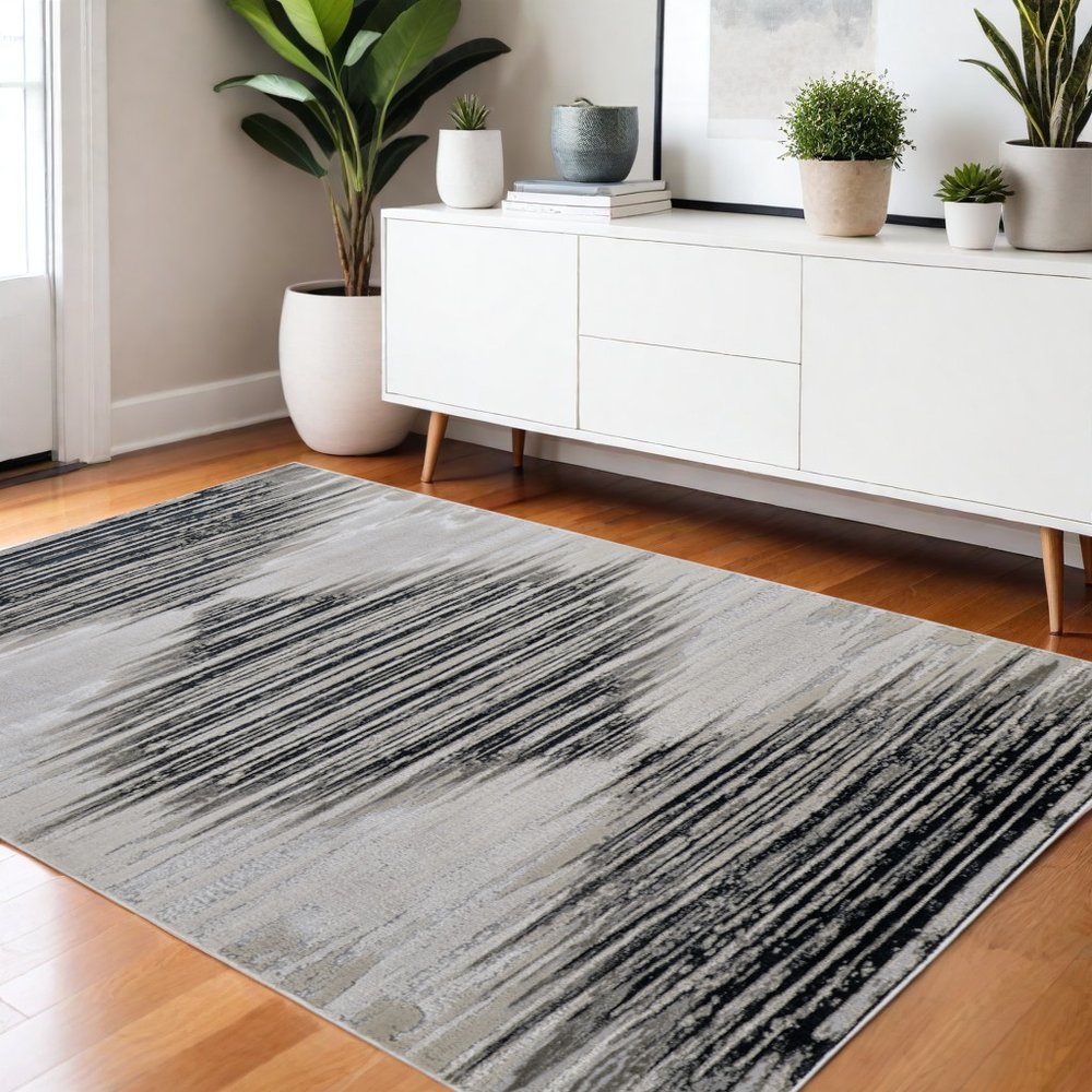 8' X 10' Black Silver And Taupe Geometric Area Rug