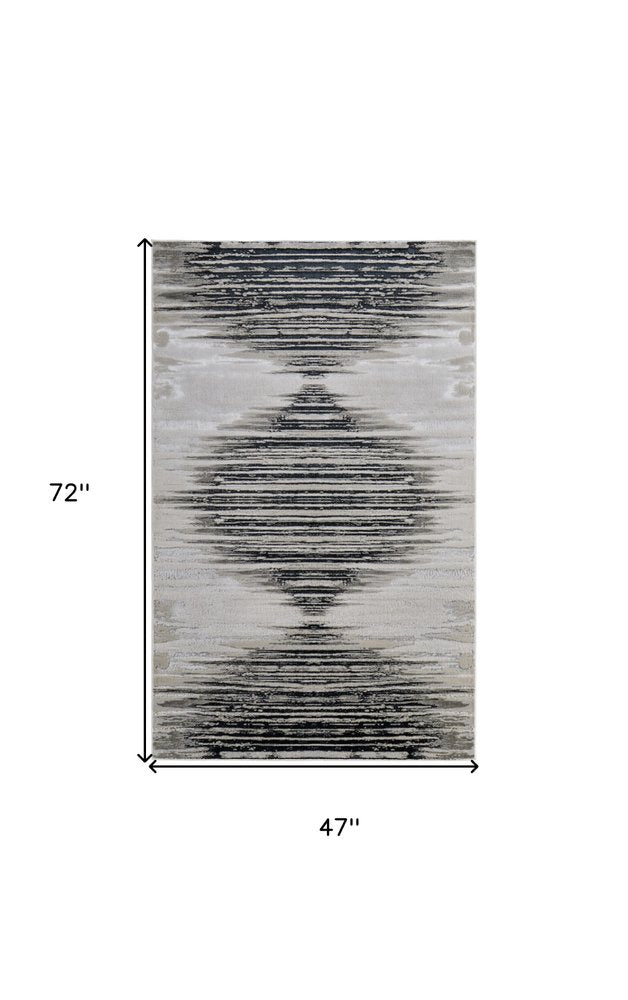 8' X 10' Black Silver And Taupe Geometric Area Rug