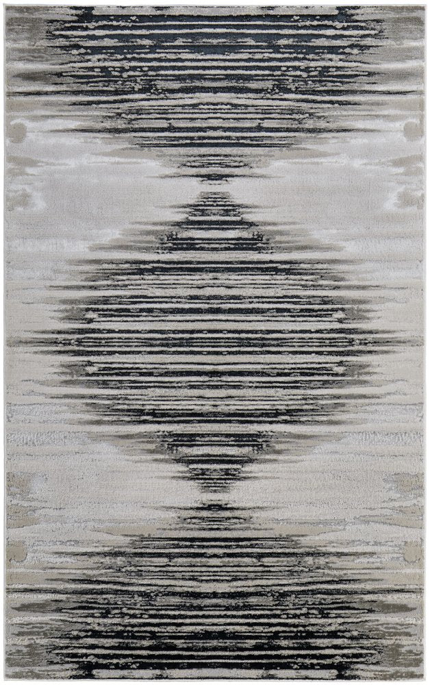 8' X 10' Black Silver And Taupe Geometric Area Rug