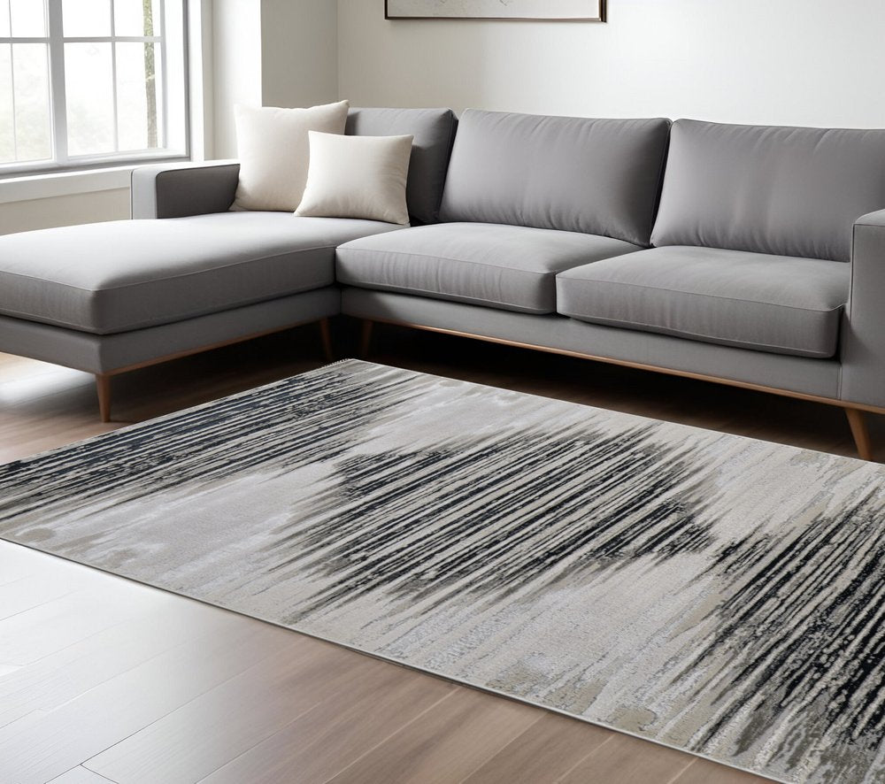 8' X 10' Black Silver And Taupe Geometric Area Rug
