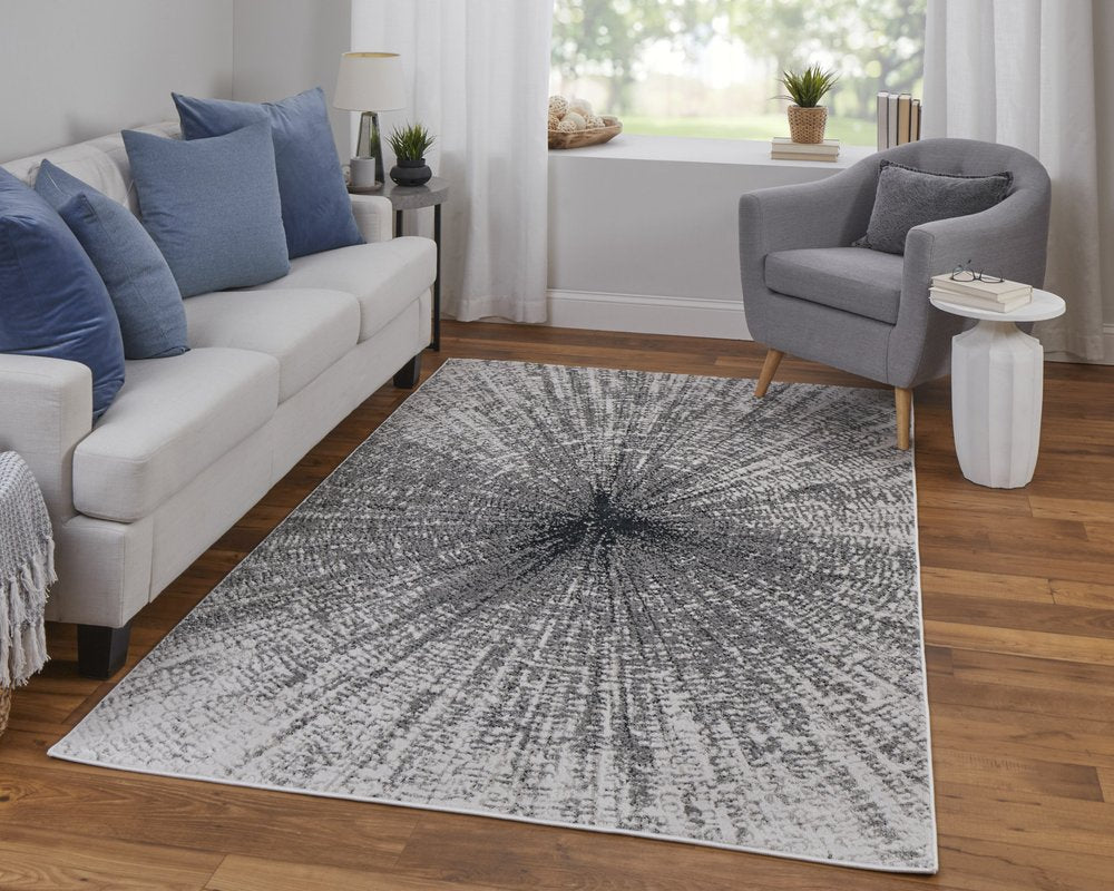 4' X 6' Gray and Ivory Abstract Power Loom Area Rug