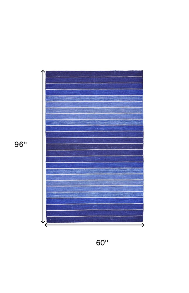 5' X 8' Red Wool Striped Hand Woven Area Rug