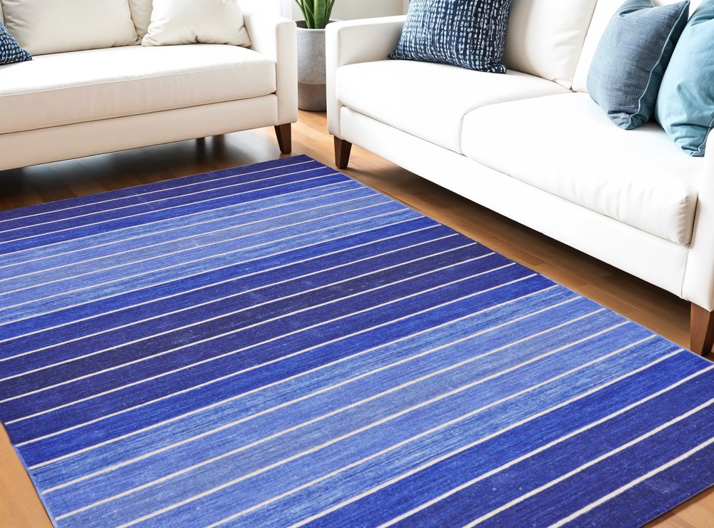 5' X 8' Red Wool Striped Hand Woven Area Rug